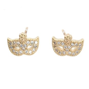 1 Paar Maske Ohrstecker gold Strass klar im Organza Beutel
