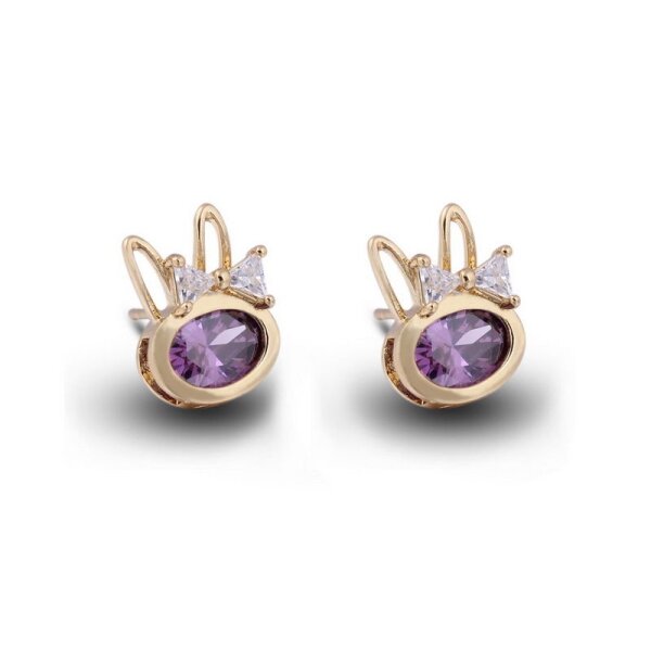 1 Paar Ohr Stecker Hase mit Schleife Amethyst vergoldet...