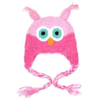 Strick Eulen Kinder Mütze rosa pink