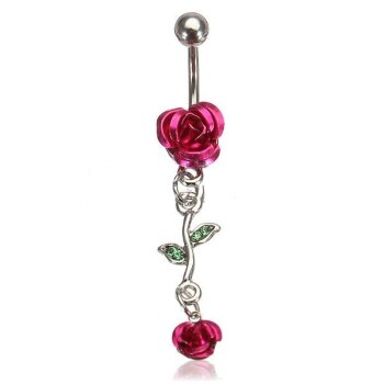 Bauchnabel Piercing Rosen Blten rot  mit Strass  316 L...