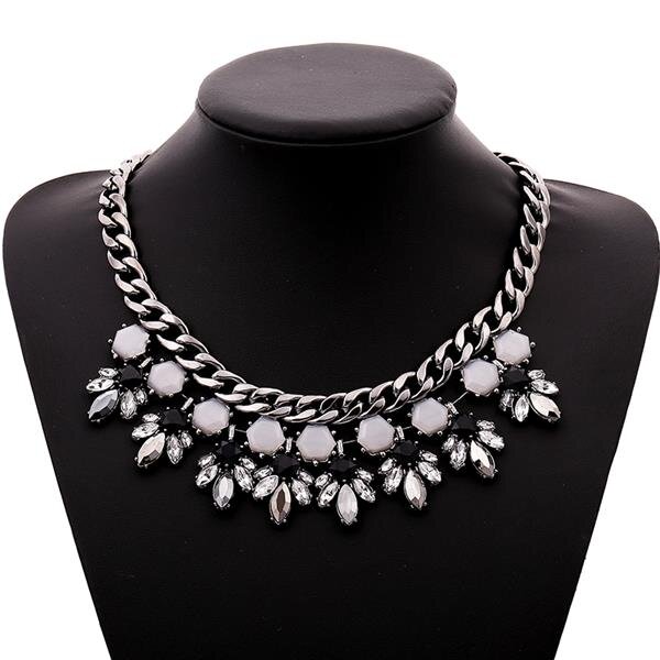 Strass Collier Black & White Panzerkette schwarz rhodiniert im Schmuck Beutel