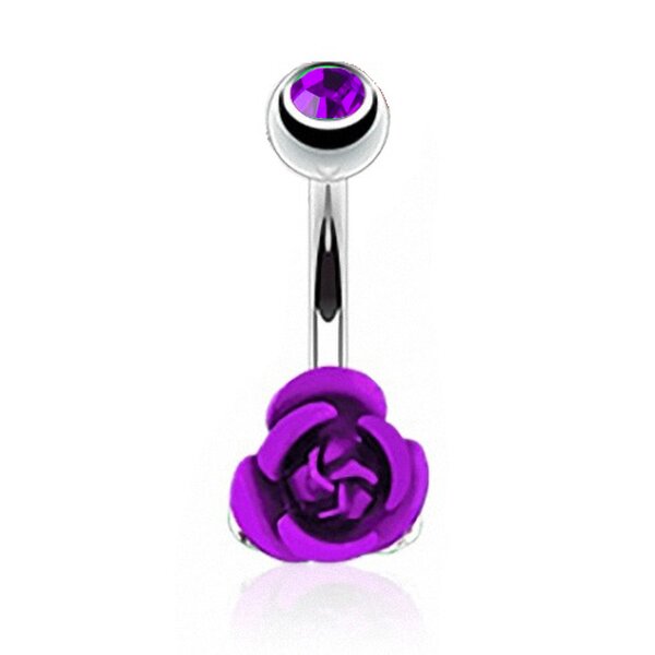 Bauchnabel Piercing Rosen Blüte mit Zirkonia violett 316 L Edelstahl