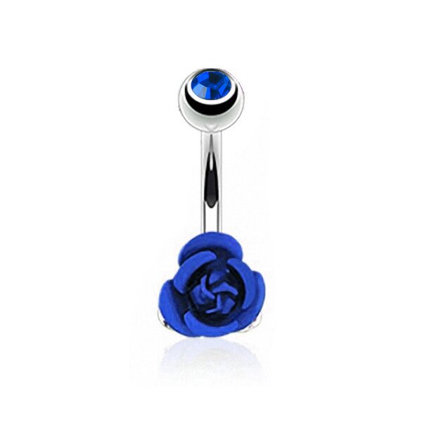 Bauchnabel Piercing Rosen Blüte mit Zirkonia Royal blau 316 L Edelstahl