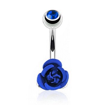 Bauchnabel Piercing Rosen Blüte mit Zirkonia Royal blau...