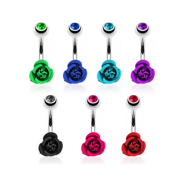 Bauchnabel Piercing Rosen Blte mit Zirkonia Aqua  316 L Edelstahl