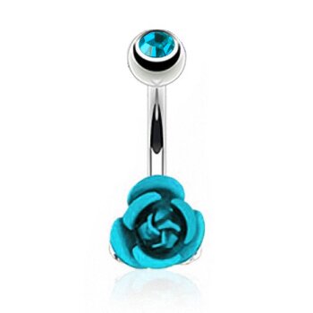 Bauchnabel Piercing Rosen Blüte mit Zirkonia Aqua 316 L...
