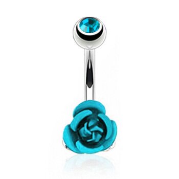 Bauchnabel Piercing Rosen Blte mit Zirkonia Aqua  316 L...