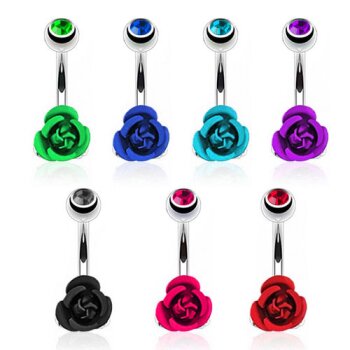 Bauchnabel Piercing Rosen Blüte mit Zirkonia Aqua  316 L Edelstahl