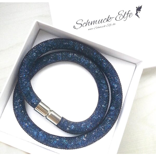 2 in 1 Choker Collier & Wickel Armband Flying Diamond Magic Blue mit Magnetverschluss