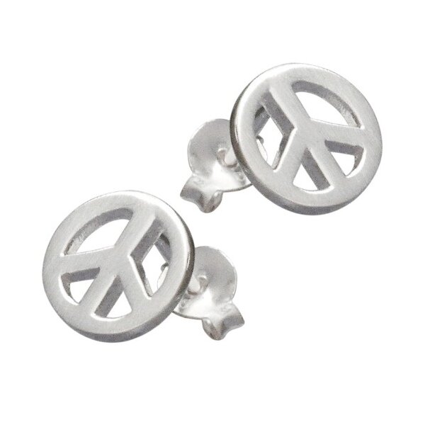 1 Paar Ohrstecker PEACE  Edelstahl silber  im Organza Beutel