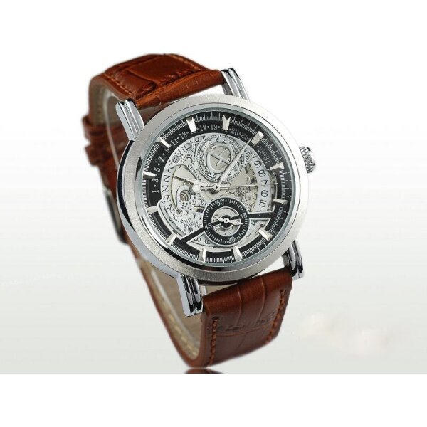 Herren Armbanduhr Mechanisch Automatik Echt Leder braun...