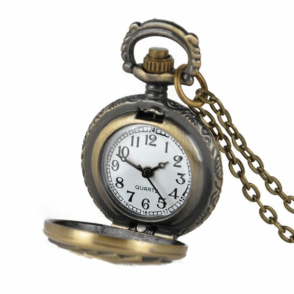 lange Kette mit runder Taschen Uhr vintage Heart  im Schmuck Beutel