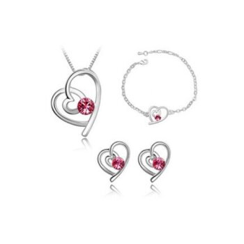 Schmuckset Herz Collier, Armband & Ohr Stecker fuchsia...