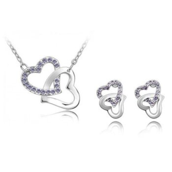 Schmuckset Strass HERZ Collier & Ohr Stecker violett...