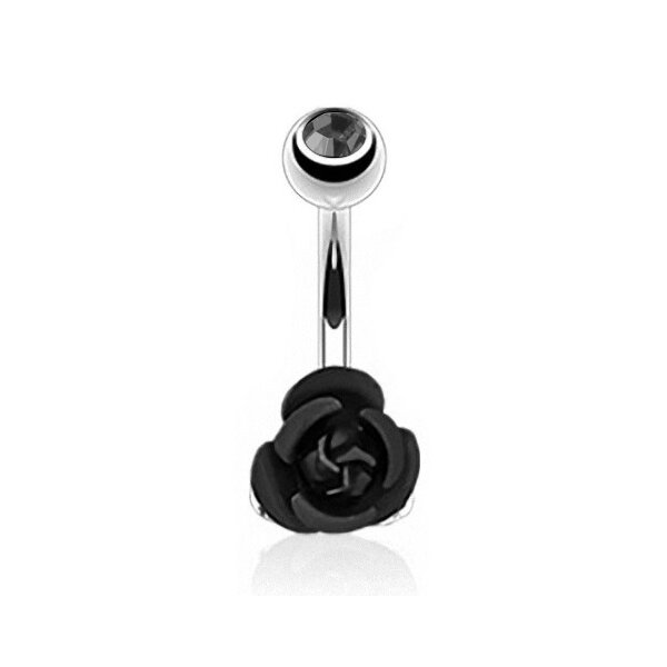 Bauchnabel Piercing Rosen Blte mit Zirkonia schwarz  316 L Edelstahl