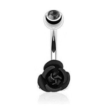 Bauchnabel Piercing Rosen Blüte mit Zirkonia schwarz 316...