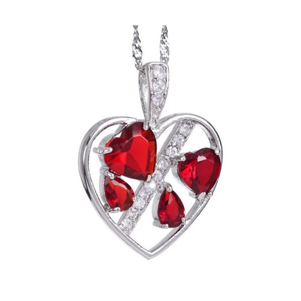 Herz Anhänger Rubin & weßer Topas vergoldet inkl. Kette im Schmuck Beutel