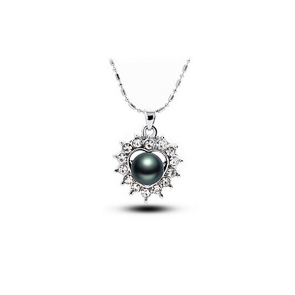 Herz Anhnger schwarze Perle & weie Topase vergoldet inkl. Kette im Schmuck Beutel