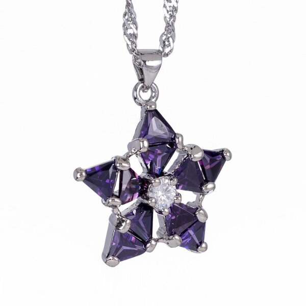 Anhnger Stern weier Topas & Amethyste lila vergoldet inkl. Kette im Schmuck Beutel