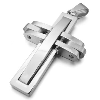 Kreuz Anhänger Wave EDELSTAHL Silber mit Kette GRAVUR...