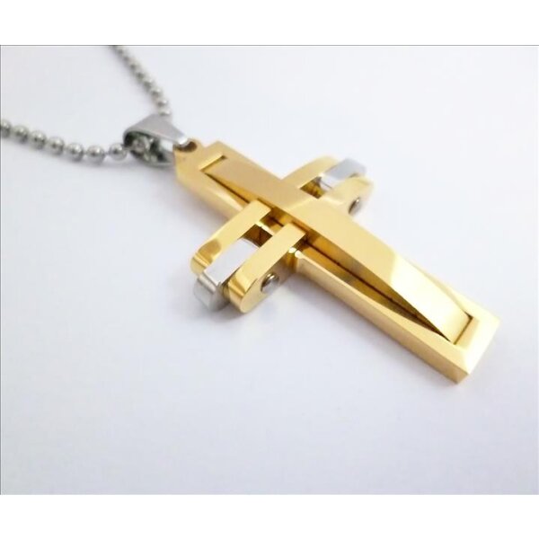 Kette im 79,99 Wave Organza weißen Kreuz gold € EDELSTAHL Anhänger mit Beutel,