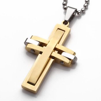Kreuz Anhänger Wave EDELSTAHL gold mit Kette im weißen...