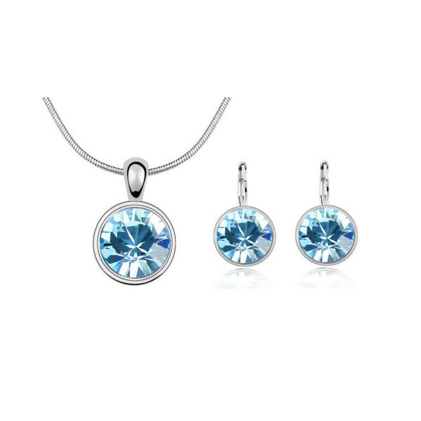 Schmuckset Solitaire Kette & Ohrhänger Aquamarin blau...
