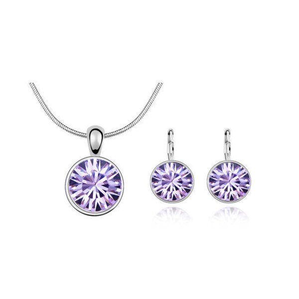 Schmuckset Solitaire Kette & Ohrhnger Amethyst lila vergoldet