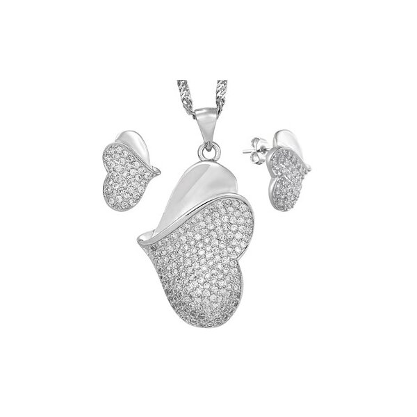 Schmuckset Zirkonia HERZ Collier & Ohr Stecker weiß...