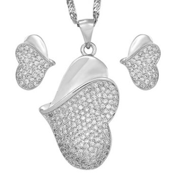 Schmuckset Zirkonia HERZ Collier & Ohr Stecker weiß...