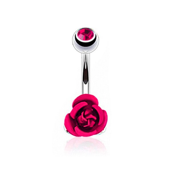 Bauchnabel Piercing Rosen Blte mit Zirkonia magenda pink  316 L Edelstahl