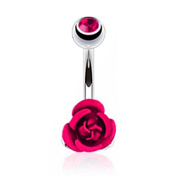 Bauchnabel Piercing Rosen Blüte mit Zirkonia magenda pink...
