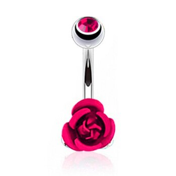 Bauchnabel Piercing Rosen Blte mit Zirkonia magenda pink...