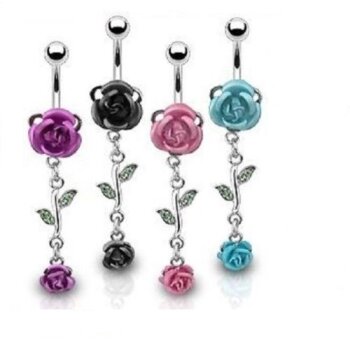 Bauchnabel Piercing Rosen Blten  mit Strass  316 L...