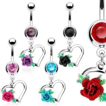 Bauchnabel Piercing Rosen Blte mit Herz  316 L...