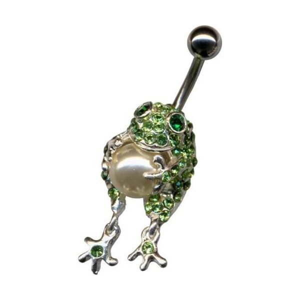 Bauchnabel Piercing Froschkönig mit Perle & Strass 316 L Edelstahl