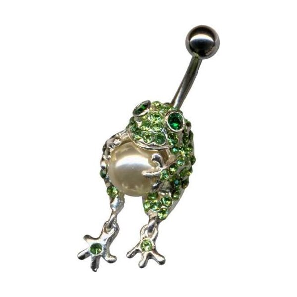 Bauchnabel Piercing Froschknig mit Perle & Strass 316 L Edelstahl