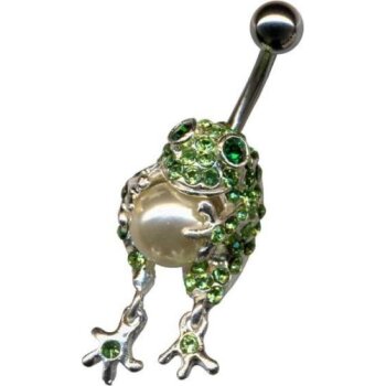 Bauchnabel Piercing Froschkönig mit Perle & Strass 316 L...