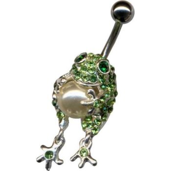 Bauchnabel Piercing Froschknig mit Perle & Strass 316 L...