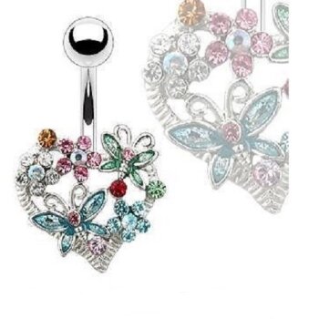 Bauchnabel Piercing Flowerpower mit  Strass 316 L Edelstahl