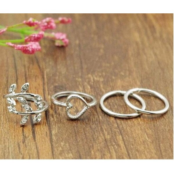 4 tlg. Ring Set Midi Nuckles Ring silber