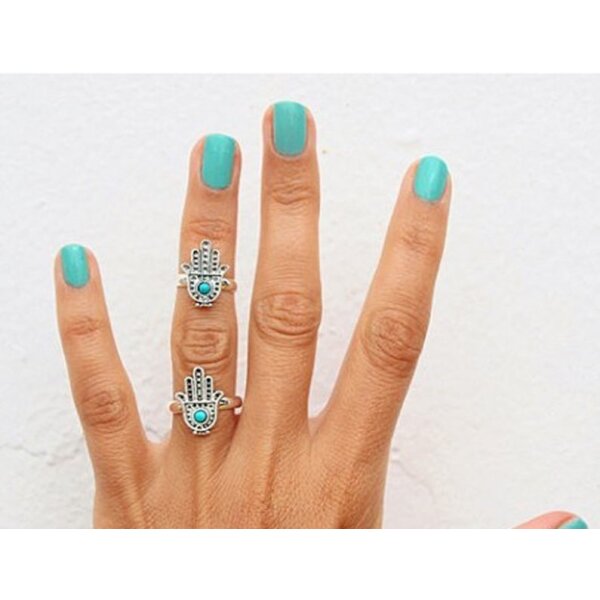 2 tlg. Ring Set Midi Nuckles Ring silber Hamsa Hand der Fatima