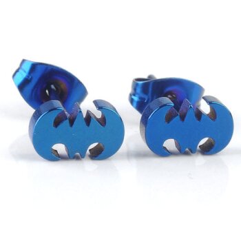 1 Paar Fledermaus Ohrstecker Edelstahl blau im Organza...