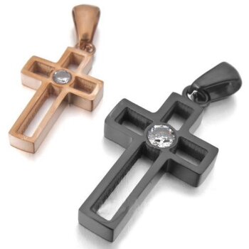 Partnerketten Kreuze Zirkonia schwarz Rosegold 316 L...