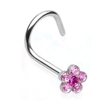 Nasenpiercing Blte mit Zirkonias  fuchsia pink 316 L...