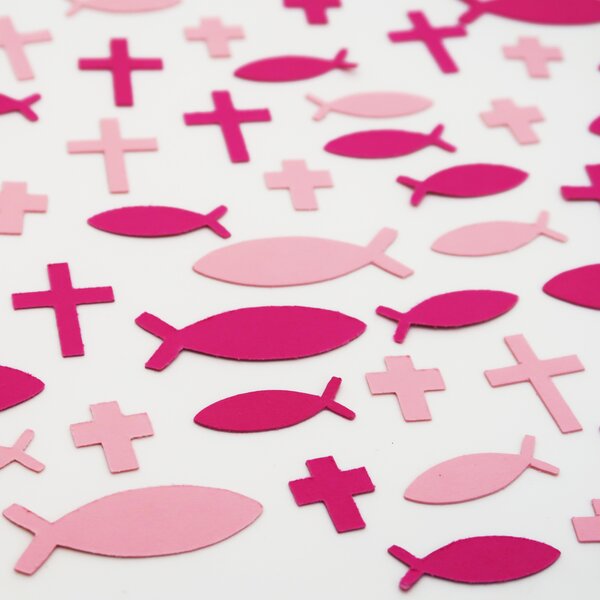 Streu Deko Taufe Kommunion Konfirmation Fisch Kreuz rosa pink 100 Teile