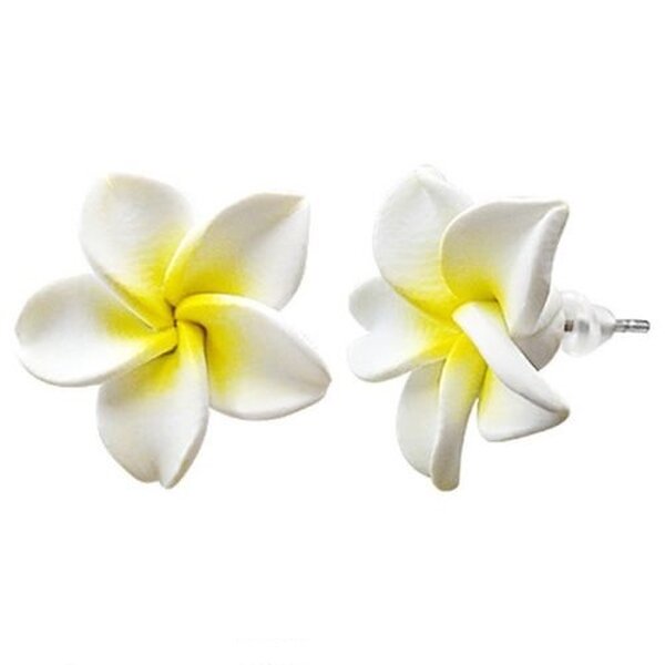 1 Paar FIMO Blüten Ohrstecker weiß gelb im weißen Organza Beutel