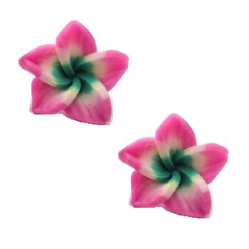 1 Paar FIMO Blüten Ohrstecker pink weiß grün im weißen...