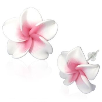 1 Paar FIMO Blüten Ohrstecker weiß pink im weißen...