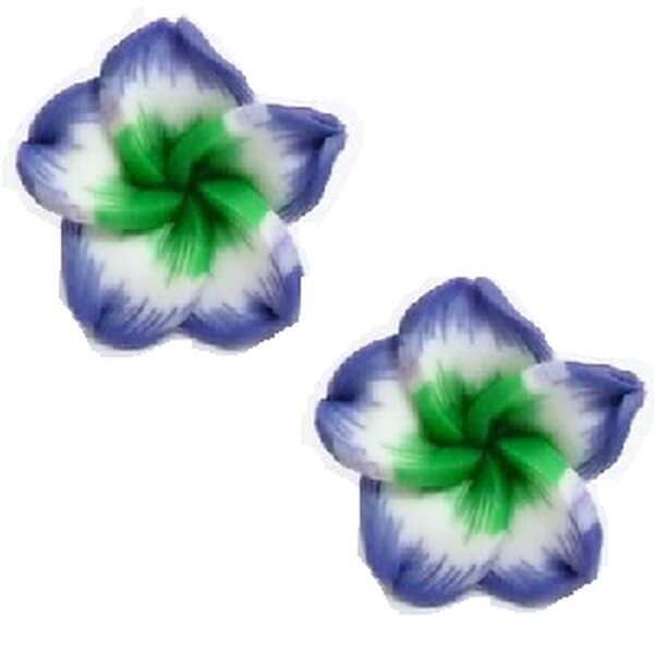 1 Paar FIMO Blüten Ohrstecker  lila weiß grün  im weißen Organza Beutel